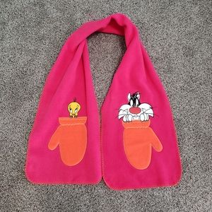 Vintage Y2k Tweety Bird Sylvester Scarf Embroidered Pink Fleece Warner Bros